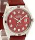Mens Rolex Oyster Perpetual Datejust 36mm Shiny Red Roman Dial Diamond Watch