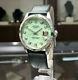 Mens Vintage Rolex Oyster Perpetual Date 34mm Green Opal Dial Diamond Inoxydable