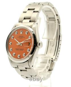 Mens Vintage Rolex Oyster Perpetual Date 34mm Orange Dial Diamond Inoxydable