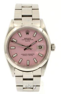 Mens Vintage Rolex Oyster Perpetual Date 34mm Pink Dial Montre En Acier Inoxydable