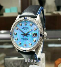 Mens Vintage Rolex Oyster Perpetual Date De 34mm Bleu Opal Cadran Inoxydable