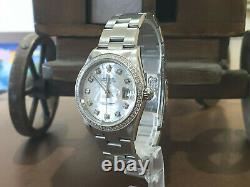 Mens Vintage Rolex Oyster Perpetual Date De 34mm Mop Dial Diamond Watch Inoxydable