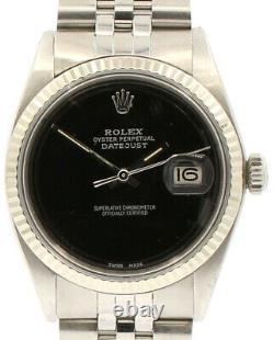 Mens Vintage Rolex Oyster Perpetual Datejust 36mm Black Dial Watch