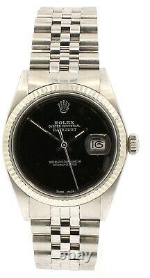 Mens Vintage Rolex Oyster Perpetual Datejust 36mm Black Dial Watch