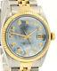 Mens Vintage Rolex Oyster Perpetual Datejust 36mm Blue Mop Diamond Dial Watch