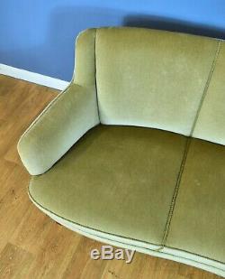 Milieu Du Siècle Art Déco Danoise Mint Green Velour 3 Seat 1940 Banana Sofa Settee