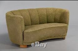 Milieu Du Siècle Art Déco Danoise Vert 2 Seat'banana ' Sofa Settee 1930 40s