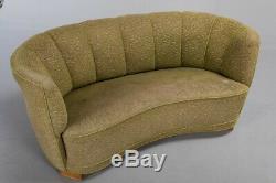 Milieu Du Siècle Art Déco Danoise Vert 2 Seat'banana ' Sofa Settee 1930 40s