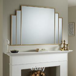 Miroir de cheminée Charleston Art Deco à cadre doré fait main - H 80cmxL 120cm