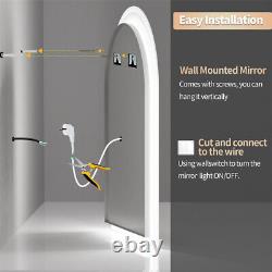 Miroir de salle de bain LED en forme d'arc vertical éclairé, sans cadre avec horloge