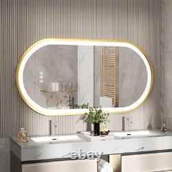 Miroir de salle de bain ovale à LED avec verre HD sans cuivre, bord ultra-étroit, 3 couleurs de désembuage