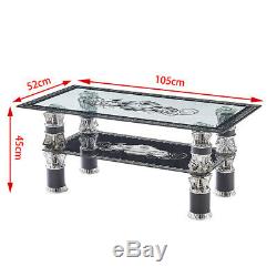 Moderne En Verre Trempé Table Basse Clair Noir Table Avec Plateau Salon Du Royaume-uni