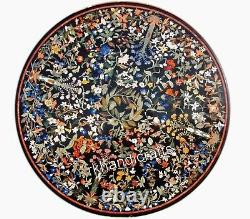 Mosaic Art Table À Manger Top Black Round Marble Hallway Decor Table 72 Pouces