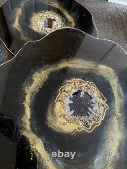 Nested Geode Resin Quartz Art Painting Black Gold Agate Coffee/side Table Set