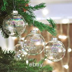 Pack de 5 à 50 boules de Noël en verre transparent irisé à remplir, suspendues en sphère décorative