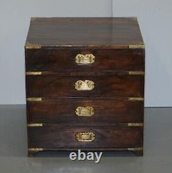 Paire De Circa 1900 Anglo Indian Military Campaign Chests Of Drawers Tables Latérales