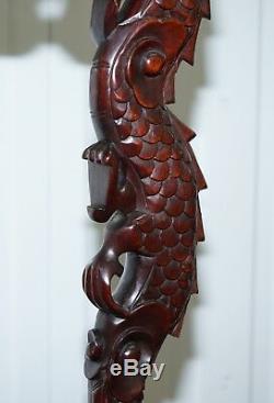Paire De Dragon Chinois 1920 Hand Carved Plancher De Bois Lampadaires Vue Partielle Set