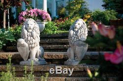 Paire De Lion Avec La Statue Shield Jardin De Ciment Extérieur