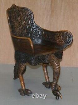 Paire De Main Indienne Anglo-birmane Ornée Sculptée Vers 1880 Fauteuils De Paon