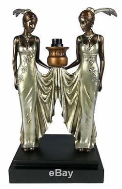Paire / Lampes De Table Art Nouveau / Déco H52cm Twin Lady Figurines Nuances En Résine