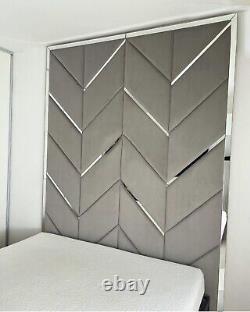 Panneau de tête de lit à chevrons monté au mur avec un plafond haut de 80 pouces, en taille 4ft6, 5ft et 6ft