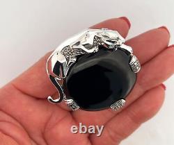 Panther Ring Art Deco Style 925 Sterling Silver Anglais Hallmarks Set Avec
