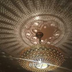 Pendentif Marocain Light Brass Antique Vintage, Lampe Handmad Marocaine Cuivre 40cm