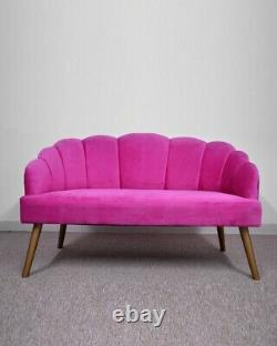 Pétoncle Back 2 Seater Velvet Sofa Ocassional Accent Loveseat Settee Hot Pink