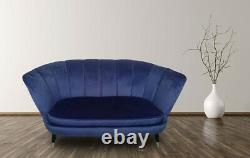 Pétoncles Back Upholstered Velvet Sofa Loveseat Settee Accent Occasional Blue