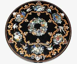 Pietra Dura Table À Manger Art Table Top Black Round Marble Canapé Table Pour Décor 60 Pouces