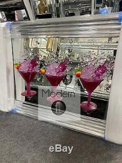 Pink Gin Et Fraise Verre Cocktail Art Paillettes 3d Image En Miroir