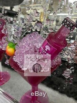 Pink Gin Et Fraise Verre Cocktail Art Paillettes 3d Image En Miroir