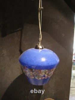 Plafond De Lumière Complet Bleu Murano Glass Avec Bande Florale Faite À La Main