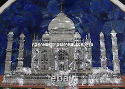 Plateau de table basse en marbre blanc Taj Mahal Pietra Dura mosaïque de lapis lazuli Art Déco