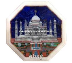 Plateau de table basse en marbre blanc Taj Mahal Pietra Dura mosaïque de lapis lazuli Art Déco