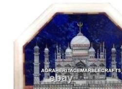 Plateau de table basse en marbre blanc Taj Mahal Pietra Dura mosaïque de lapis lazuli Art Déco