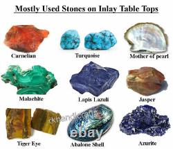 Plateau de table basse en marbre de 13 pouces avec incrustations de pierres semi-précieuses, table d'angle.