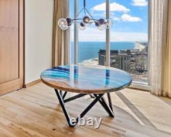 Plateau de table basse en résine époxy ronde pour table basse avec rivière en résine, meuble d'intérieur décoratif