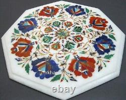 Plateau de table basse octogonal en marbre de 12 pouces incrusté d'art floral Table d'entrée