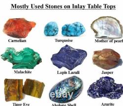 Plateau de table basse ronde en marbre incrusté de pierres précieuses multicolores Table de petit-déjeuner