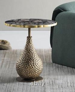 Plateau de table d'appoint rond en agate brune fait à la main, 12x12, pour la décoration du salon.