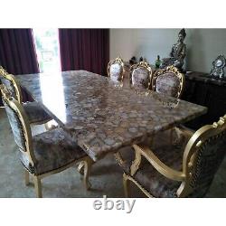 Plateau de table de salle à manger en marbre de 30x60 pouces, en pierre d'agate grise, avec résine artistique - Table de conférence.