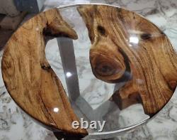 Plateau de table en époxy rond de 36 pouces en résine époxy transparente, meuble en bois fait main