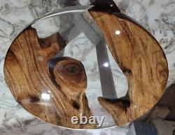 Plateau de table en époxy rond de 36 pouces en résine époxy transparente, meuble en bois fait main