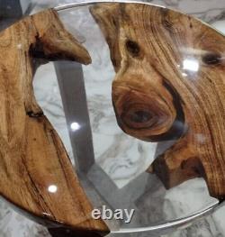 Plateau de table en époxy rond de 36 pouces en résine époxy transparente, meuble en bois fait main