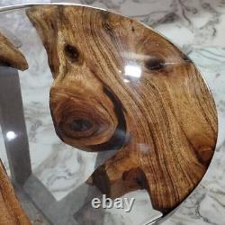 Plateau de table en époxy rond de 36 pouces en résine époxy transparente, meuble en bois fait main