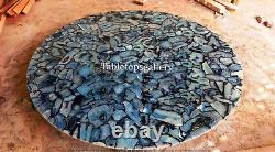 Plateau de table en pierre d'agate bleue, décoration intérieure unique, cadeaux faits main.