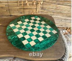 Plateaux de table d'échecs en marbre vert semi-précieux, mosaïque de malachite art déco cadeau