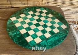 Plateaux de table d'échecs en marbre vert semi-précieux, mosaïque de malachite art déco cadeau