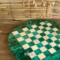 Plateaux de table d'échecs en marbre vert semi-précieux, mosaïque de malachite art déco cadeau